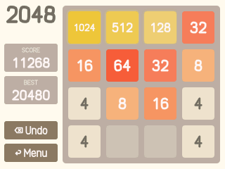 2048 running on a NumWorks calculator, screenshot 1