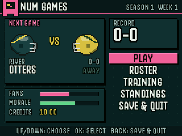 NumGridiron running on a NumWorks calculator, screenshot 4