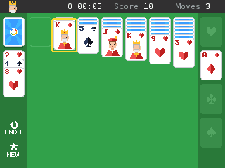 Solitaire running on a NumWorks calculator, screenshot 1